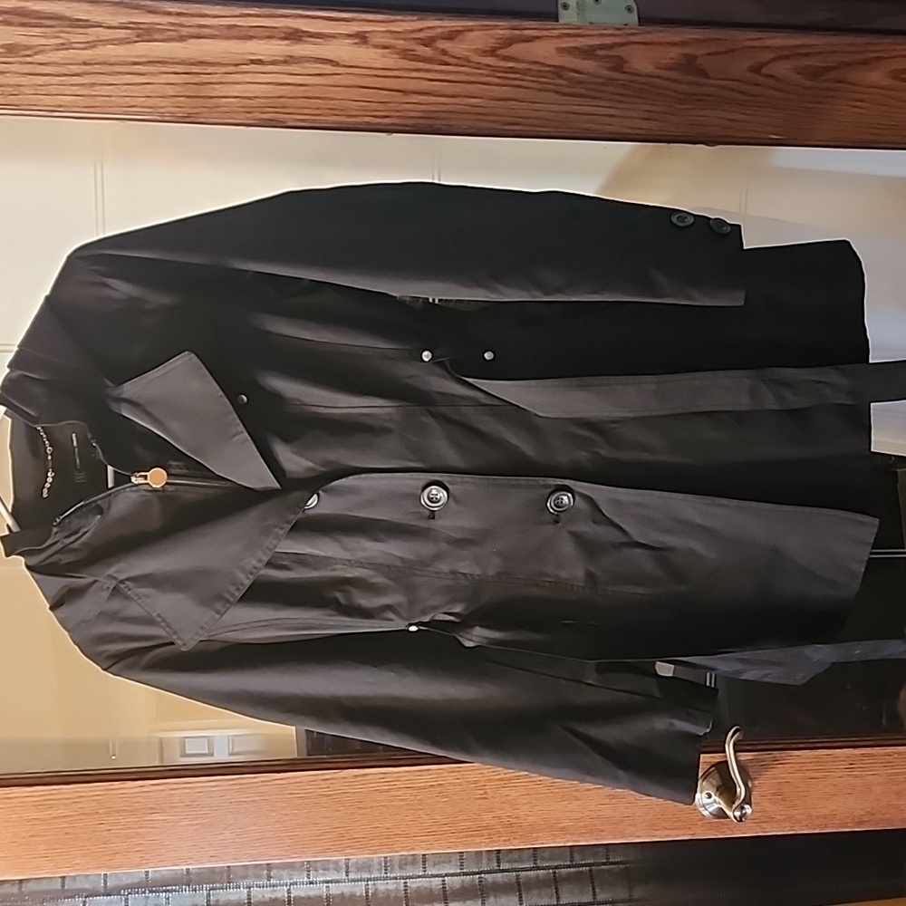 INC International Concepts Black Belted Trenchcoat With Hood